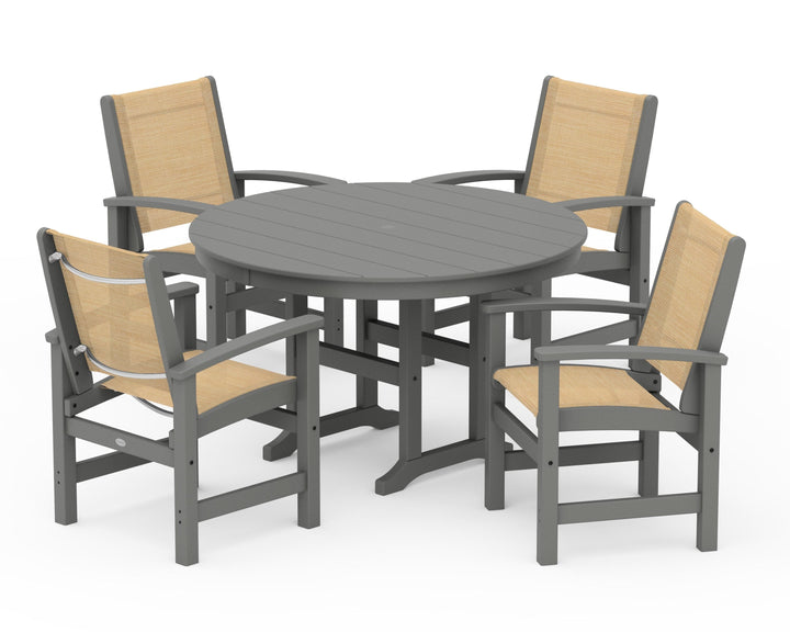 POLYWOOD® Coastal 5-Piece Round Farmhouse Dining Set