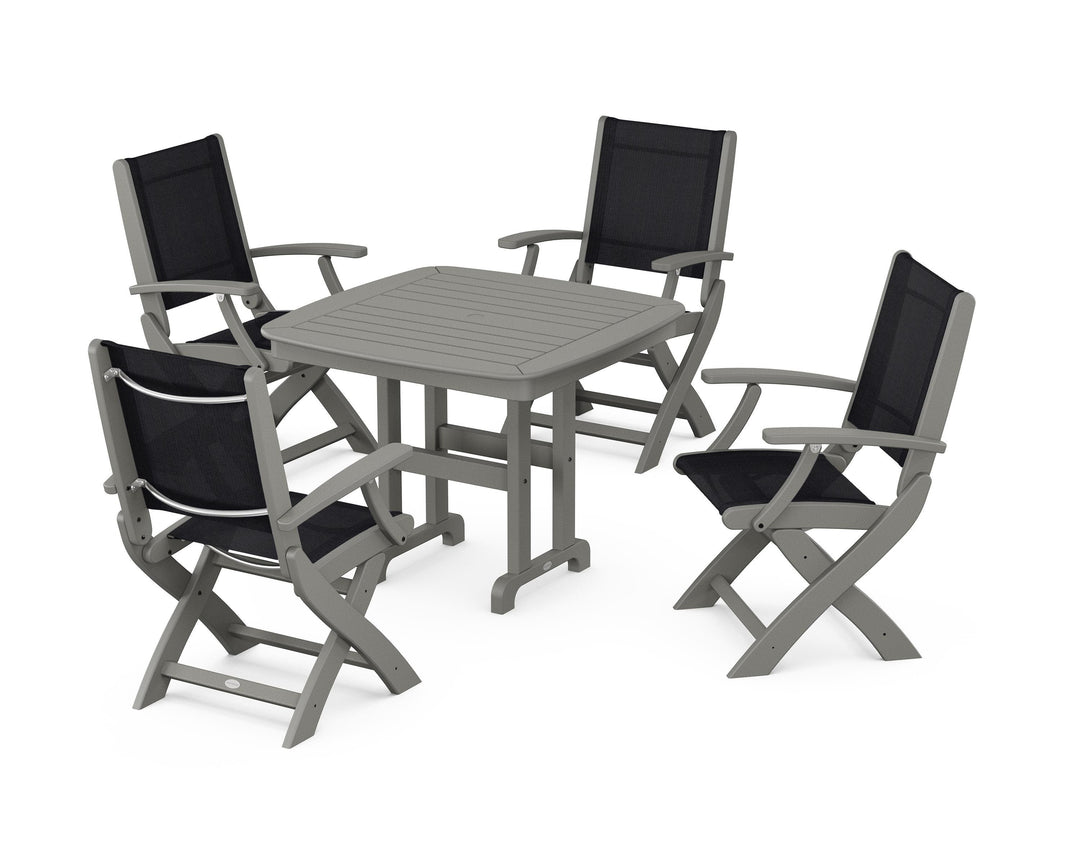 POLYWOOD® Coastal Folding Chair 5-Piece Dining Set
