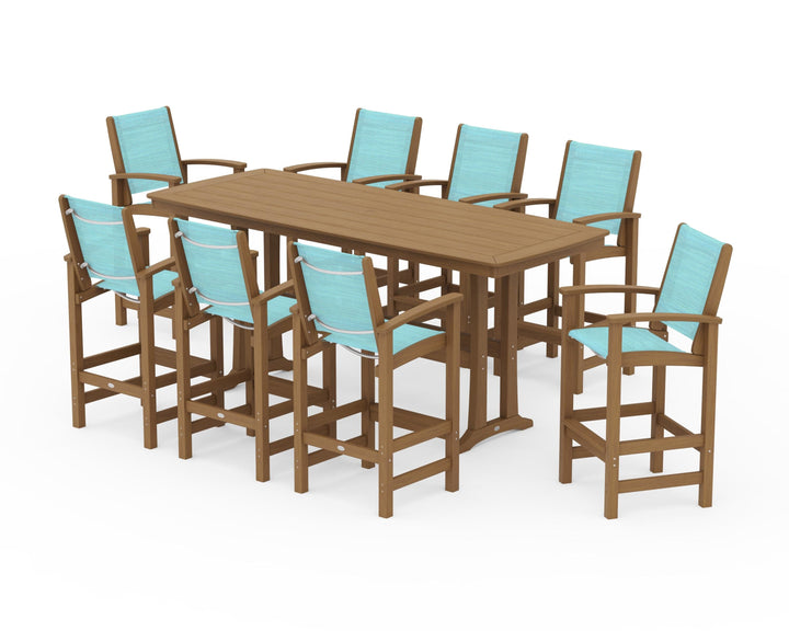 POLYWOOD® Coastal 9-Piece Bar Set with Trestle Legs