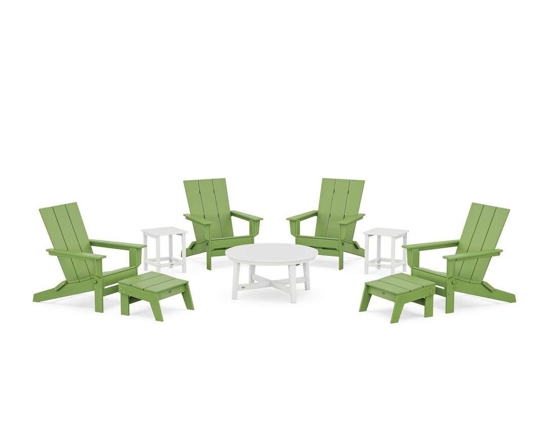 POLYWOOD® Modern Studio Folding Adirondack 9-Piece Conversation Set