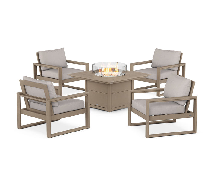 POLYWOOD® EDGE Sectional 5-Piece Deep Seating Set with Fire Pit Table