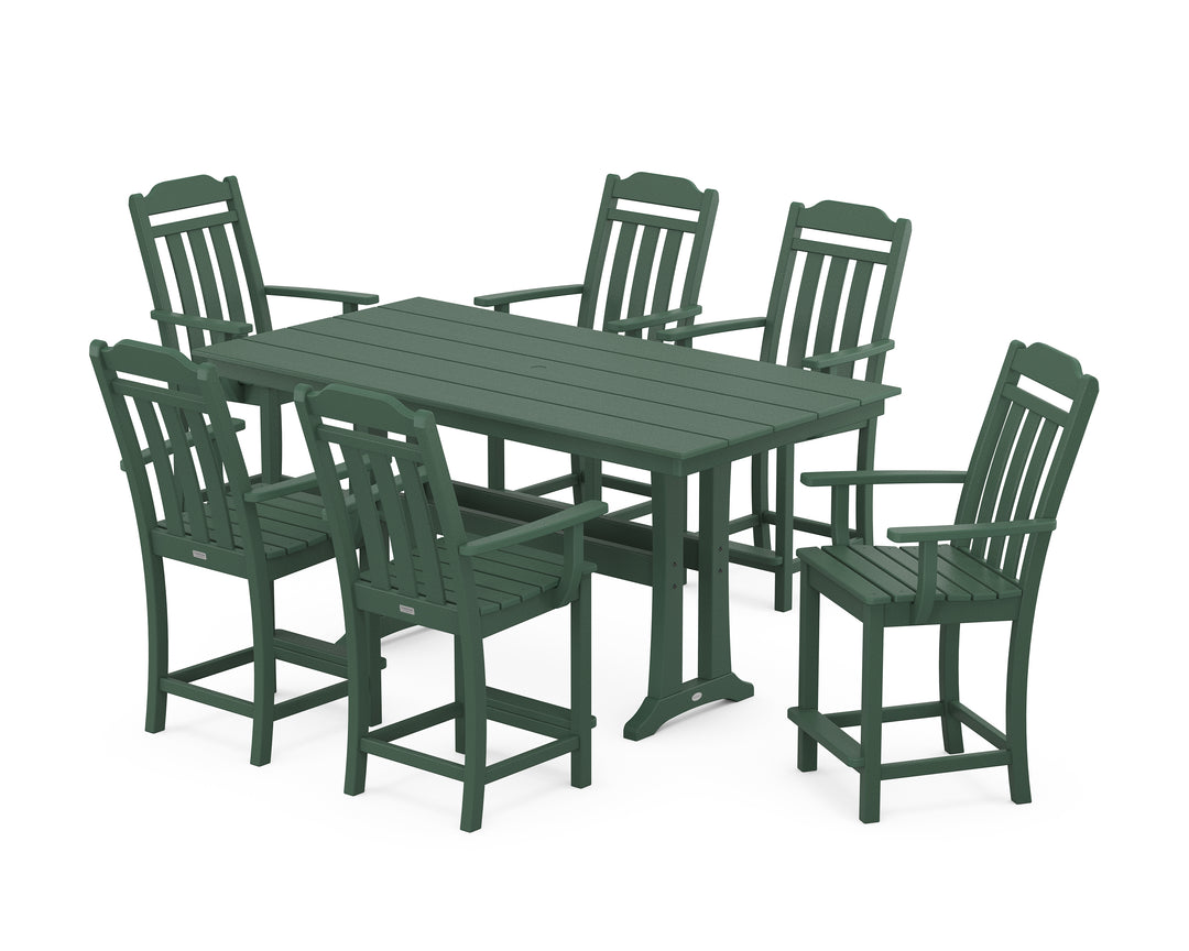 Country Living Cottage Arm Chair 7-Piece Farmhouse Counter Set with Trestle Legs