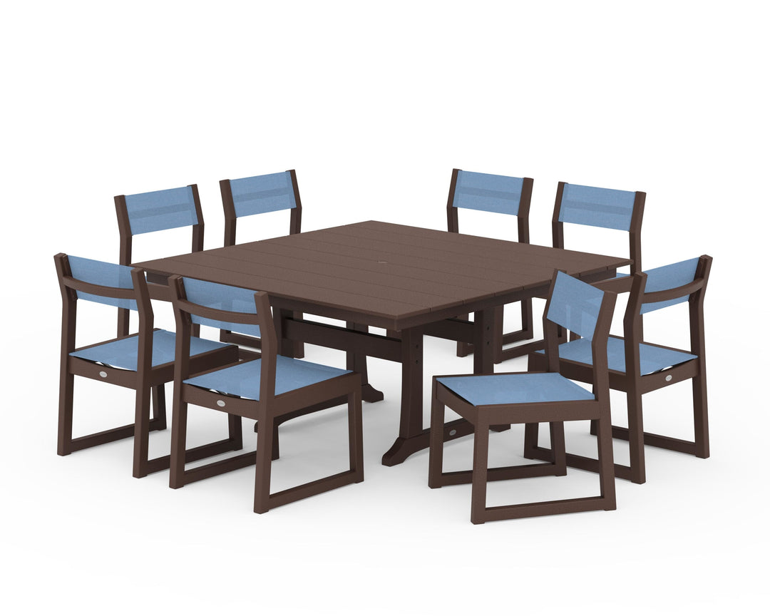 POLYWOOD® EDGE Sling Side Chair 9-Piece Farmhouse Trestle Dining Set