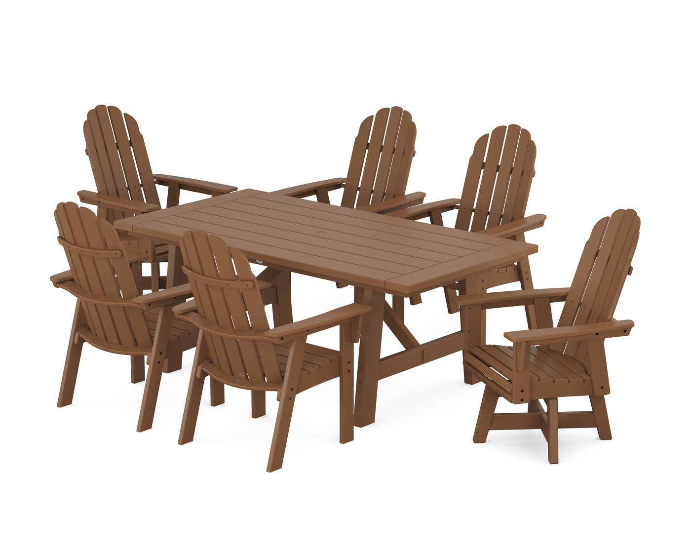 Vineyard Curveback Adirondack Swivel Chair 7-Piece Rustic Farmhouse Dining Set