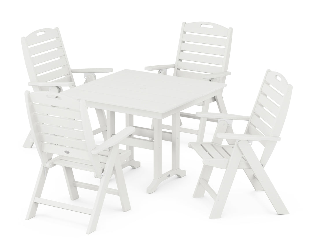 POLYWOOD® Nautical Folding Highback Chair 5-Piece Farmhouse Dining Set