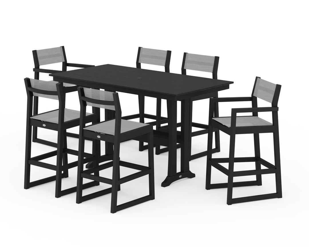 POLYWOOD® EDGE Sling 7-Piece Farmhouse Bar Set with Trestle Legs