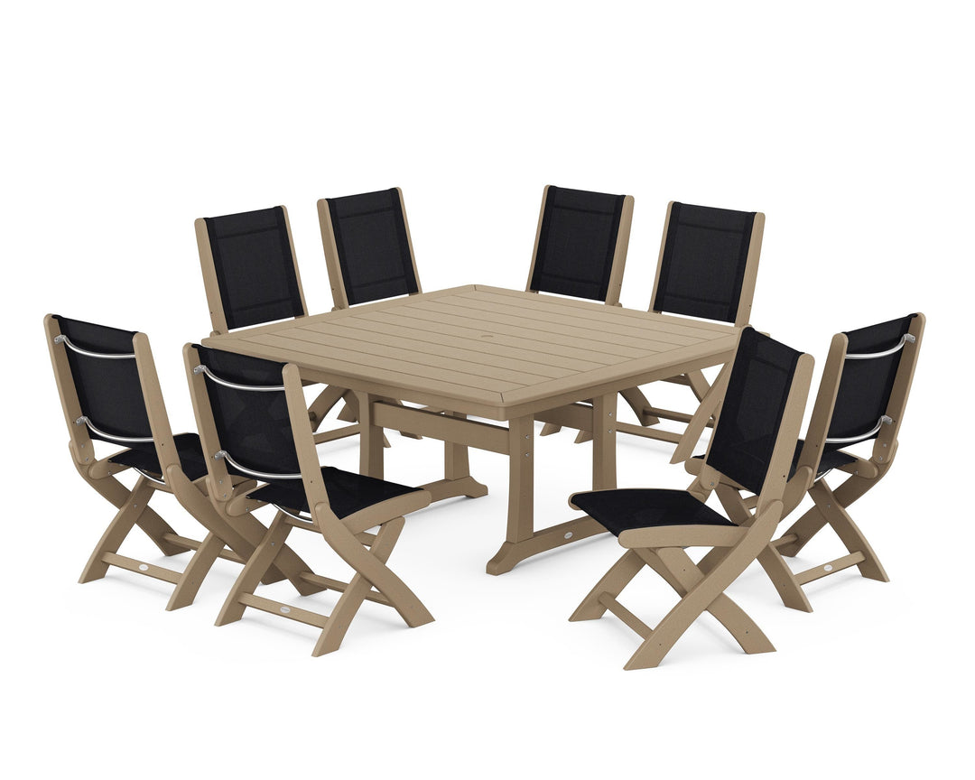 POLYWOOD® Coastal Folding Side Chair 9-Piece Dining Set with Trestle Legs