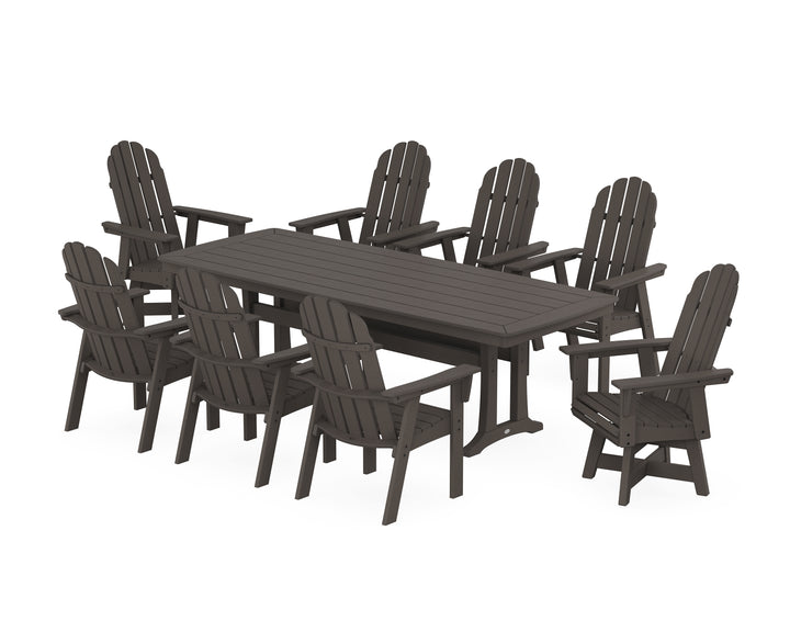 POLYWOOD® Vineyard Curveback Adirondack Swivel 9-Piece Dining Set with Trestle Legs