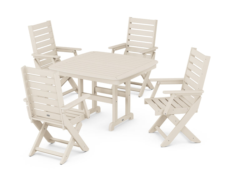 POLYWOOD® Captain Folding Chair 5-Piece Dining Set with Trestle Legs