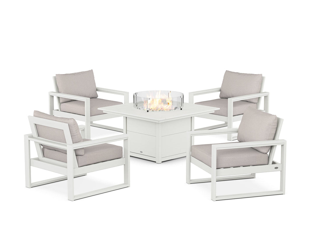 POLYWOOD® EDGE Sectional 5-Piece Deep Seating Set with Fire Pit Table