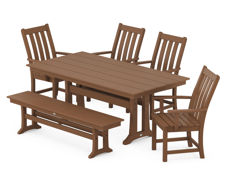 POLYWOOD® Vineyard 6-Piece Arm Chair Farmhouse Dining Set with Trestle Legs and Bench