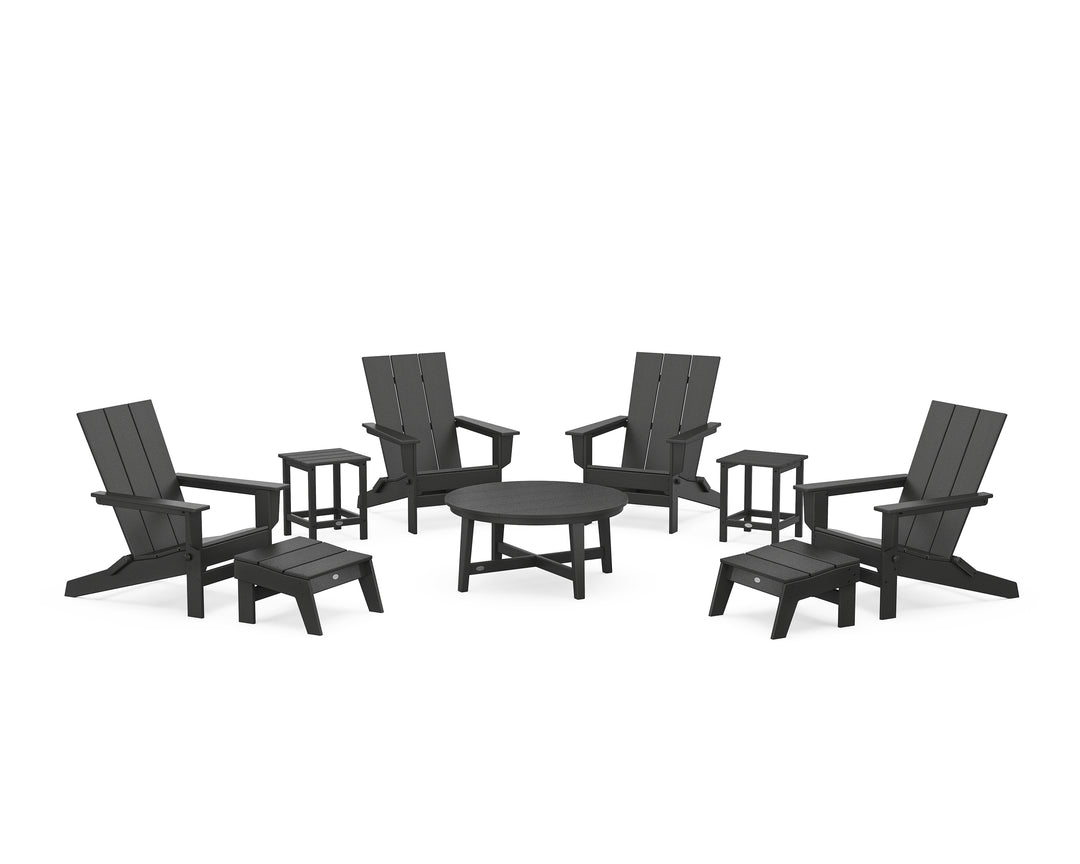 POLYWOOD® Modern Studio Folding Adirondack 9-Piece Conversation Set