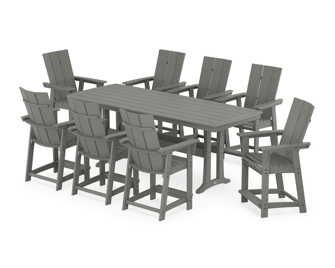 POLYWOOD® Modern Curveback Adirondack 9-Piece Counter Set with Trestle Legs