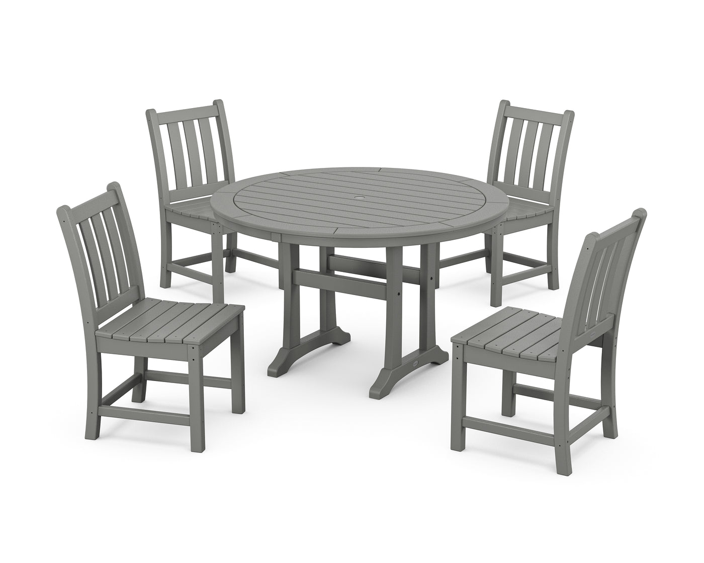 Traditional Garden Side Chair 5-Piece Round Dining Set With Trestle Legs