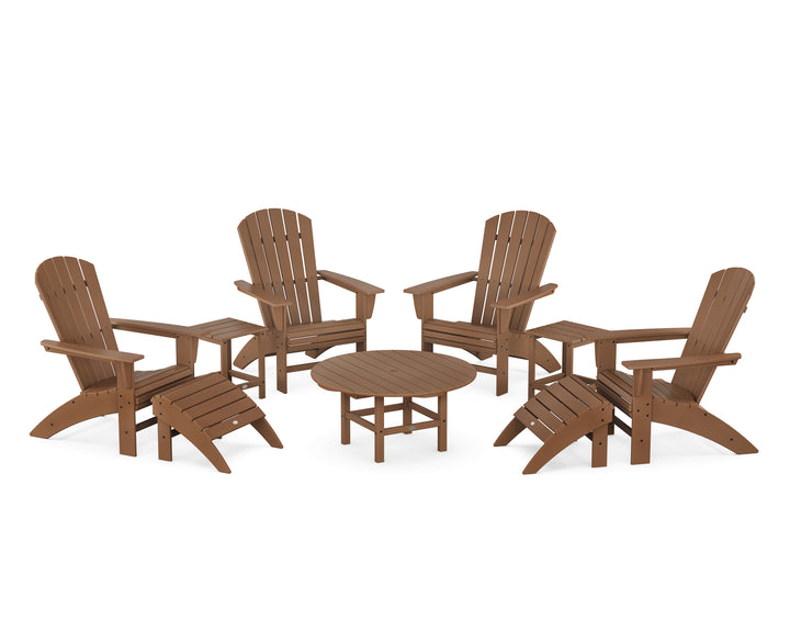 POLYWOOD® Nautical Curveback Adirondack Chair 9-Piece Conversation Set