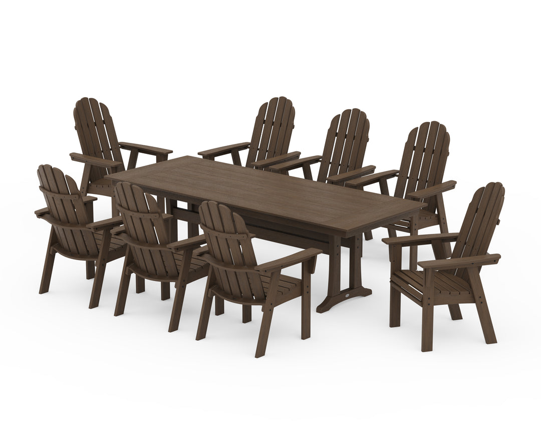 POLYWOOD® Vineyard 9-Piece Curveback Adirondack Farmhouse Dining Set with Trestle Legs