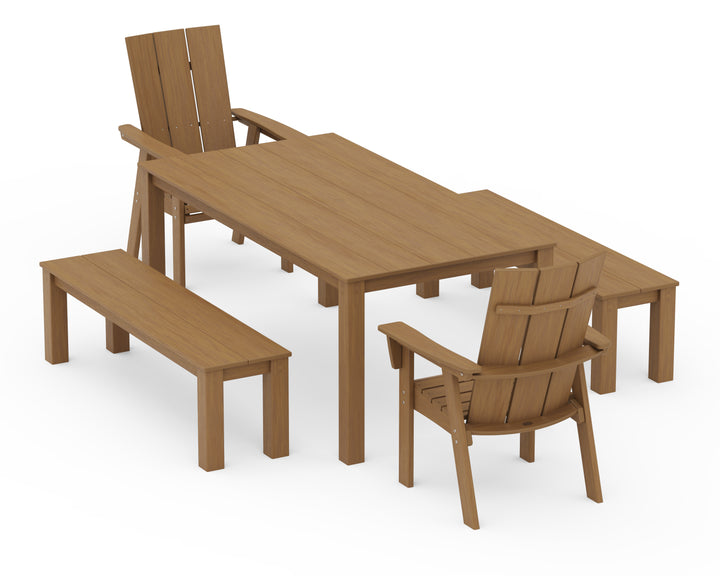 POLYWOOD® Modern Curveback Adirondack 5-Piece Parsons Dining Set with Benches