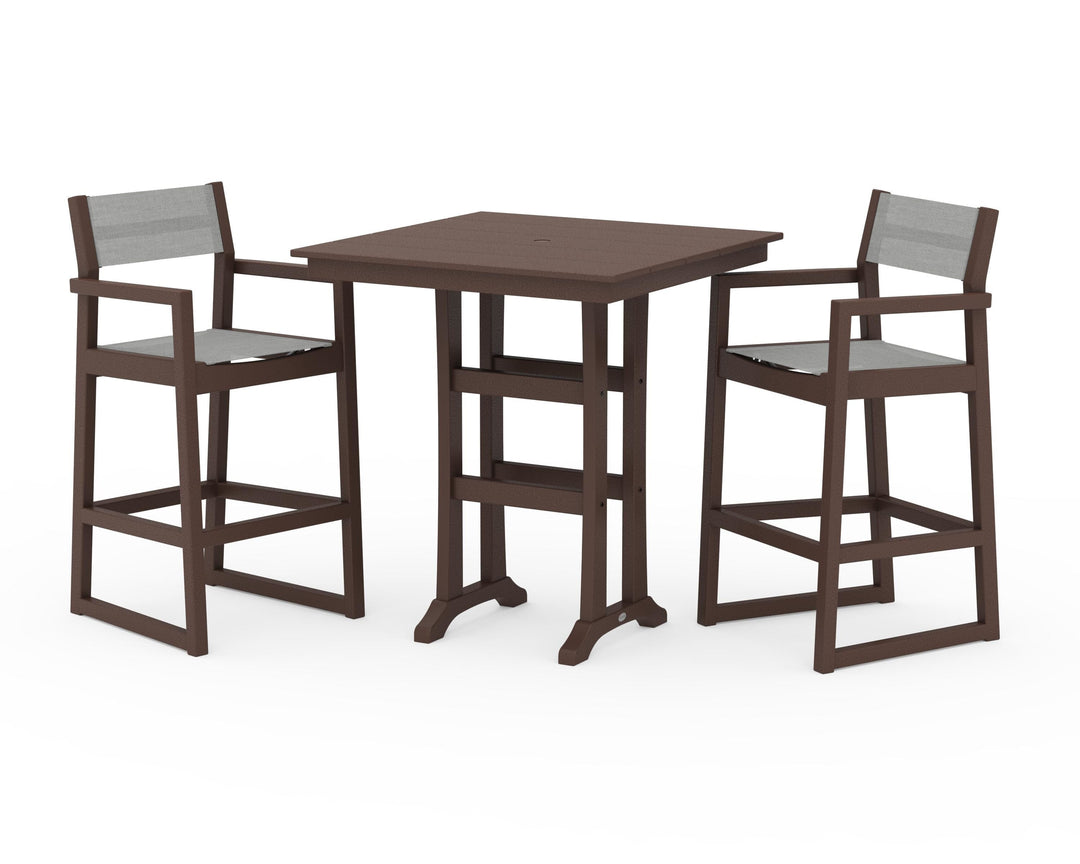 POLYWOOD® EDGE Sling Arm Chair 3-Piece Farmhouse Bar Set with Trestle Legs