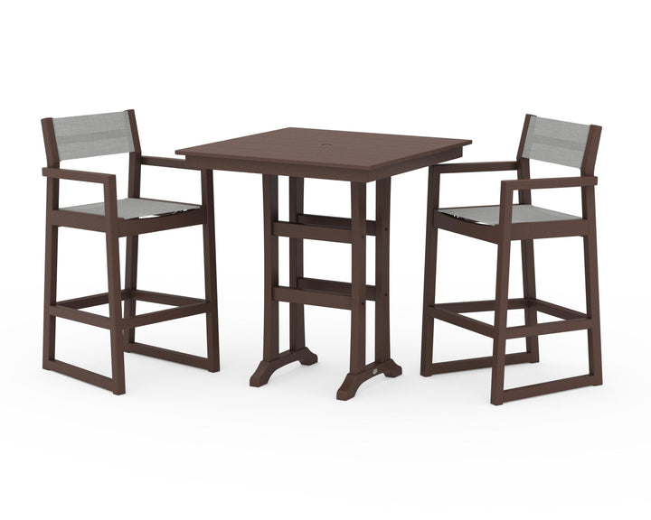 POLYWOOD® EDGE Sling Arm Chair 3-Piece Farmhouse Bar Set with Trestle Legs