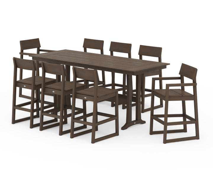 POLYWOOD® EDGE 9-Piece Farmhouse Bar Set with Trestle Legs