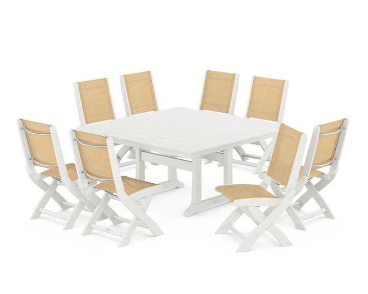 POLYWOOD® Coastal Folding Side Chair 9-Piece Dining Set with Trestle Legs