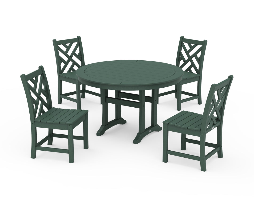 POLYWOOD® Chippendale Side Chair 5-Piece Round Dining Set With Trestle Legs