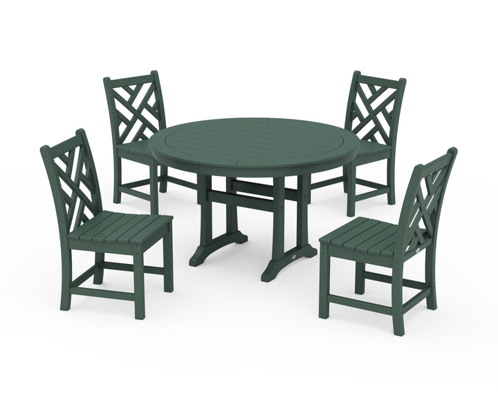 POLYWOOD® Chippendale Side Chair 5-Piece Round Dining Set With Trestle Legs