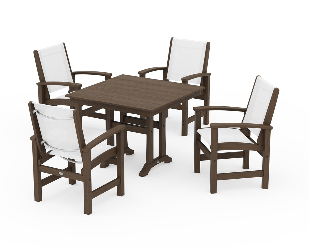 POLYWOOD® Coastal 5-Piece Farmhouse Dining Set With Trestle Legs