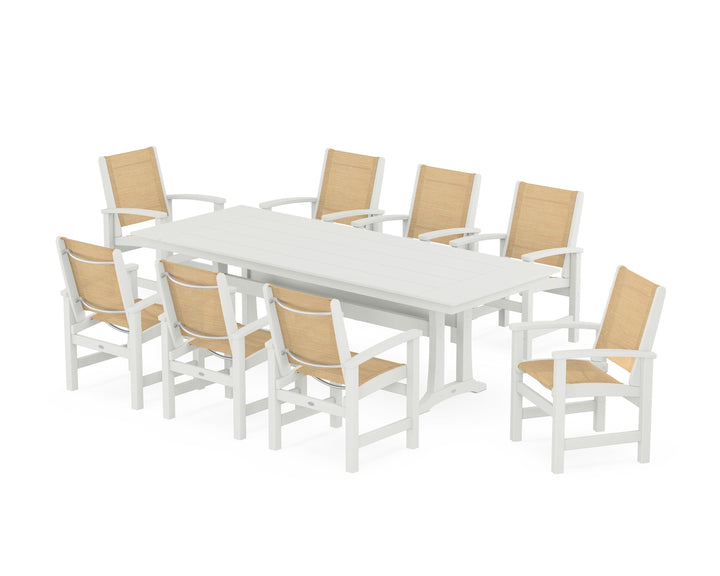 POLYWOOD® Coastal 9-Piece Farmhouse Dining Set with Trestle Legs