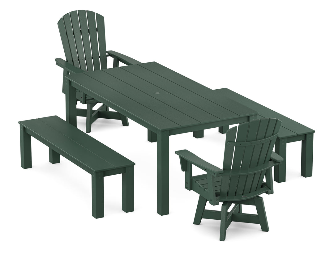 POLYWOOD® Nautical Curveback Adirondack Swivel 5-Piece Parsons Dining Set with Benches