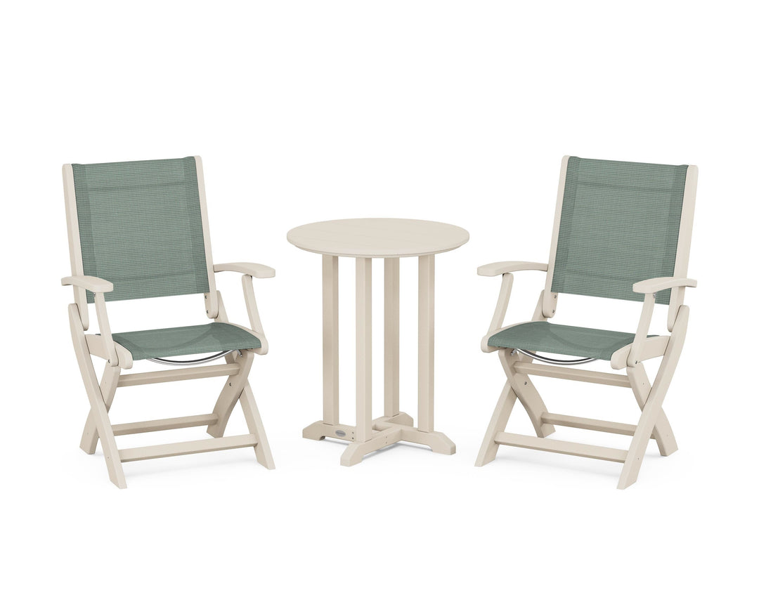 POLYWOOD® Coastal Folding 3-Piece Round Bistro Dining Set