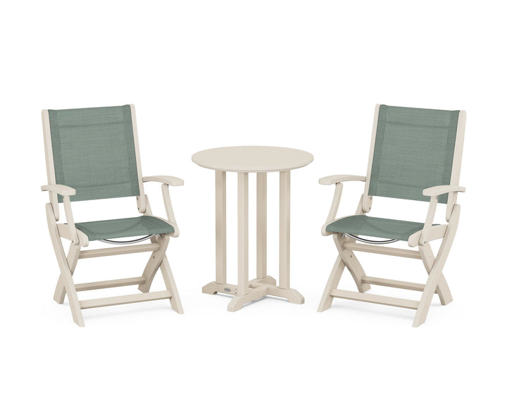 POLYWOOD® Coastal Folding 3-Piece Round Bistro Dining Set