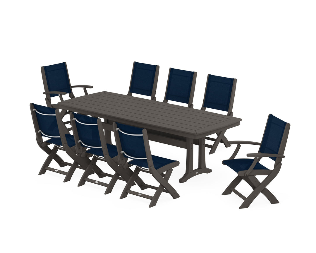 POLYWOOD® Coastal Folding 9-Piece Dining Set with Trestle Legs