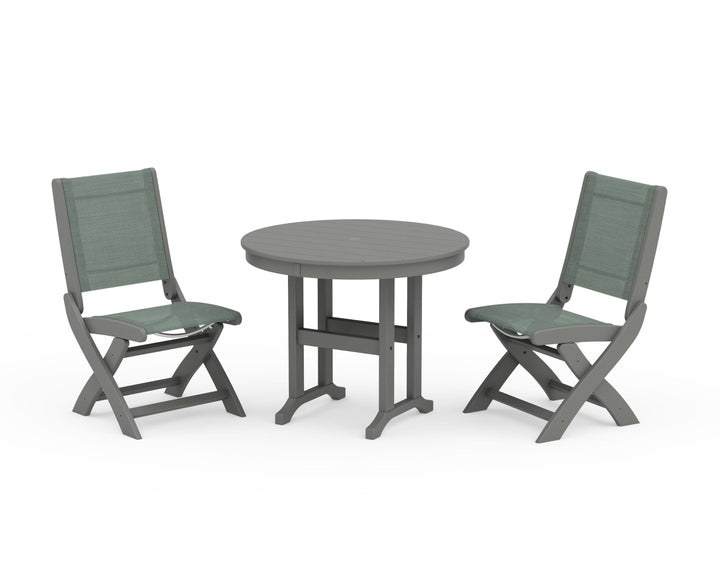 POLYWOOD® Coastal Folding Side Chair 3-Piece Round Dining Set