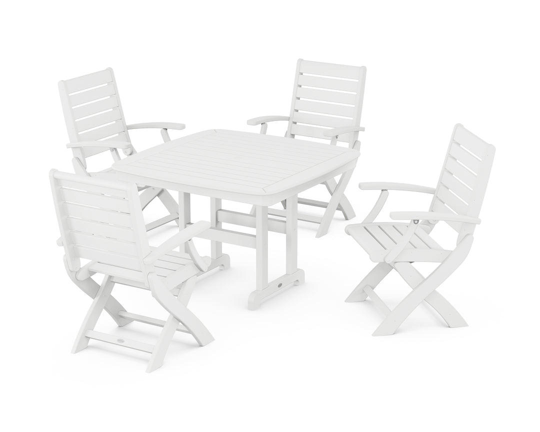 POLYWOOD® Signature Folding Chair 5-Piece Dining Set with Nautical Dining Table and Trestle Legs