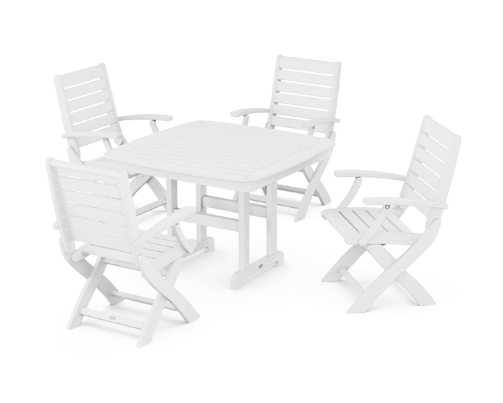 POLYWOOD® Signature Folding Chair 5-Piece Dining Set with Nautical Dining Table and Trestle Legs