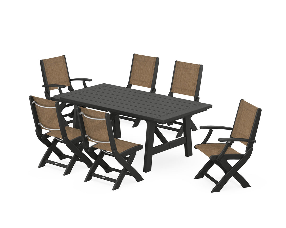 POLYWOOD® Coastal Folding Chair 7-Piece Rustic Farmhouse Dining Set
