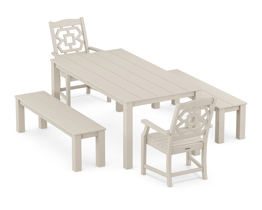 Martha Stewart by POLYWOOD® Chinoiserie 5-Piece Parsons Dining Set with Benches