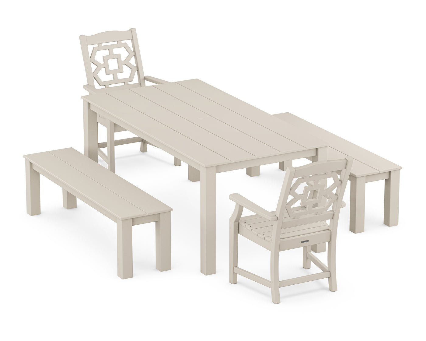 Chinoiserie 5-Piece Parsons Dining Set with Benches