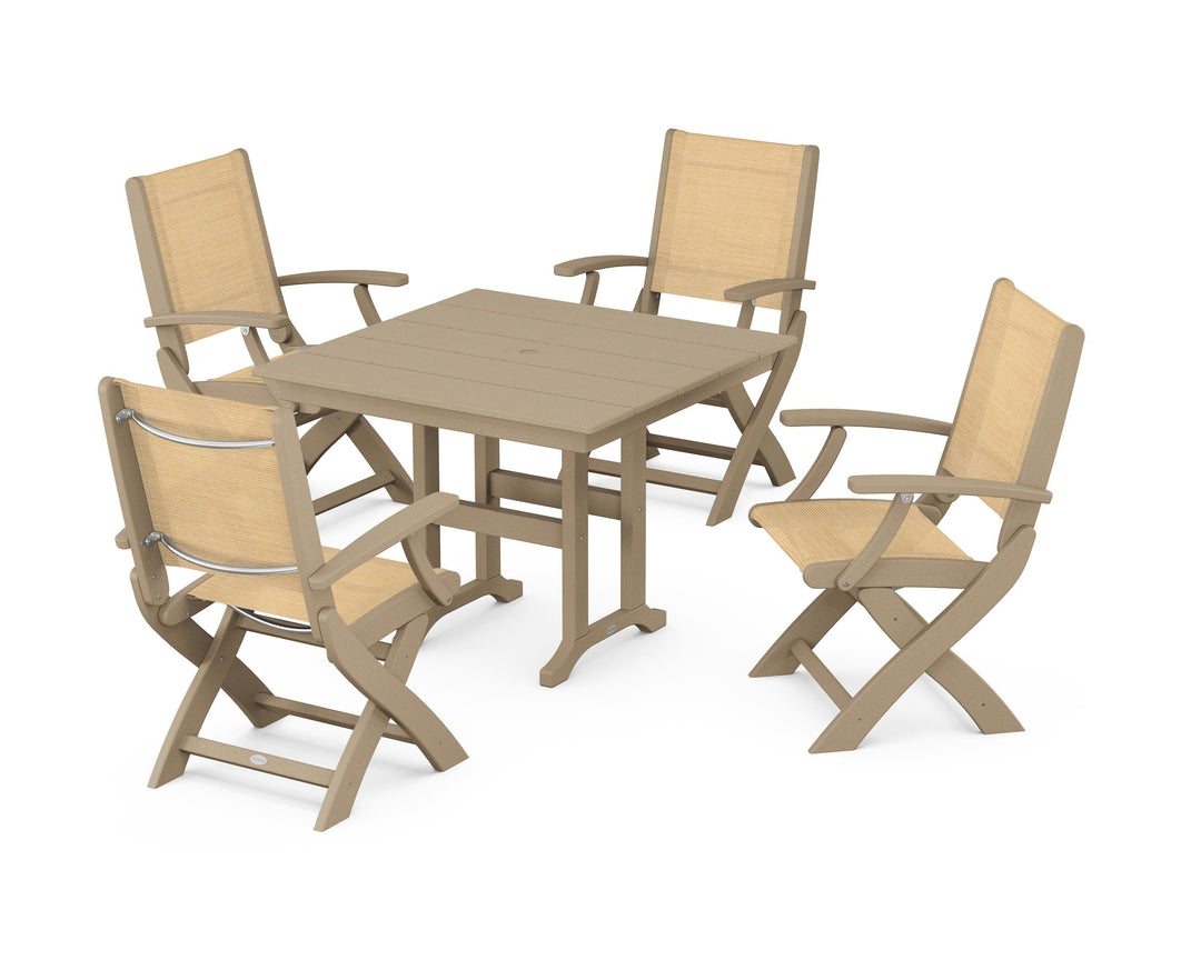 POLYWOOD® Coastal Folding Chair 5-Piece Farmhouse Dining Set