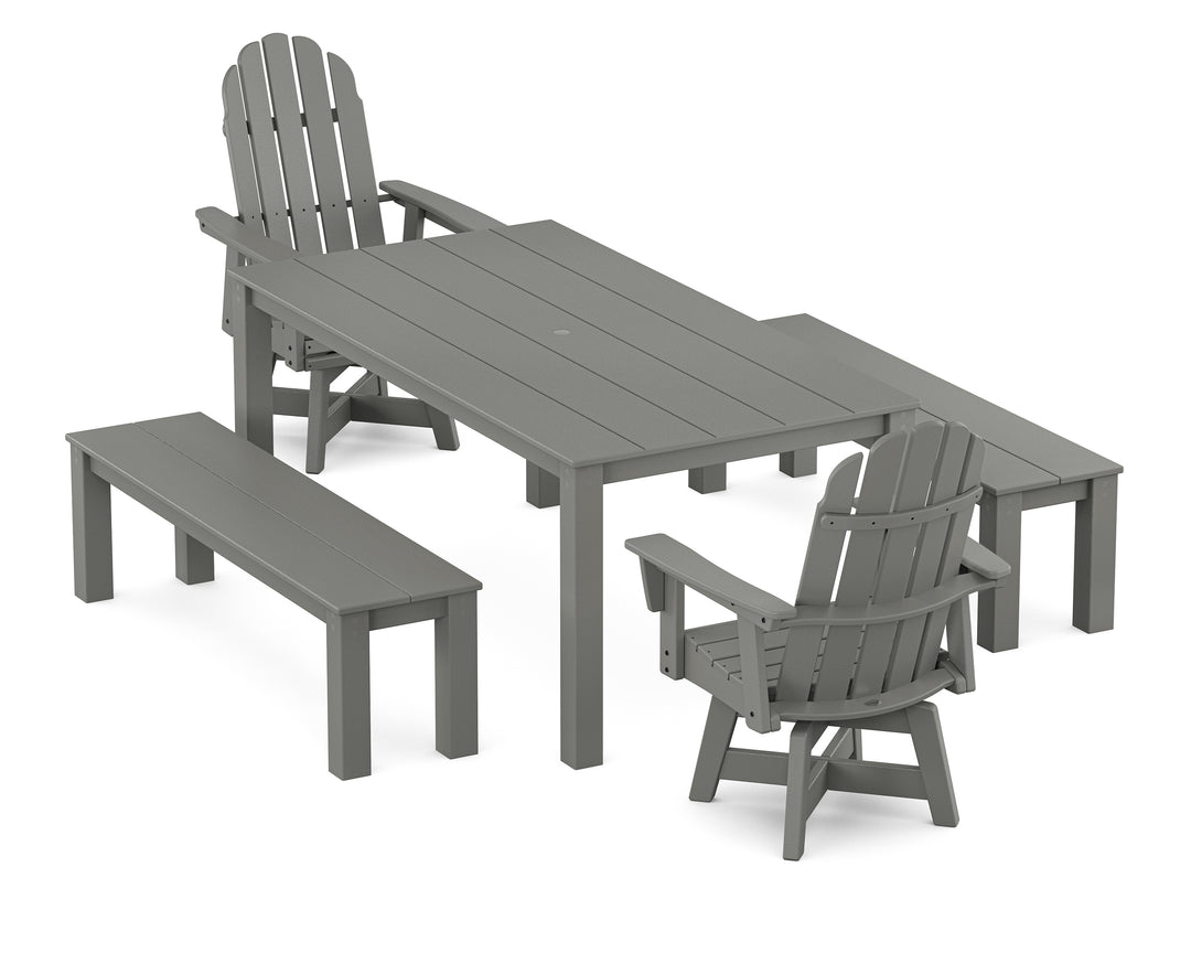 POLYWOOD® Vineyard Curveback Adirondack 5-Piece Parsons Swivel Dining Set with Benches