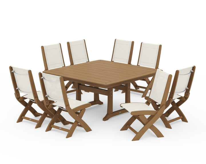 POLYWOOD® Coastal Folding Side Chair 9-Piece Dining Set with Trestle Legs