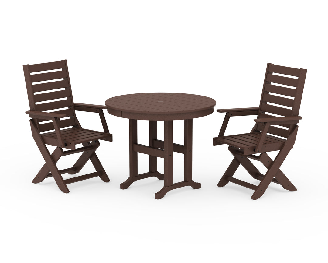 POLYWOOD® Captain Folding Chair 3-Piece Round Dining Set
