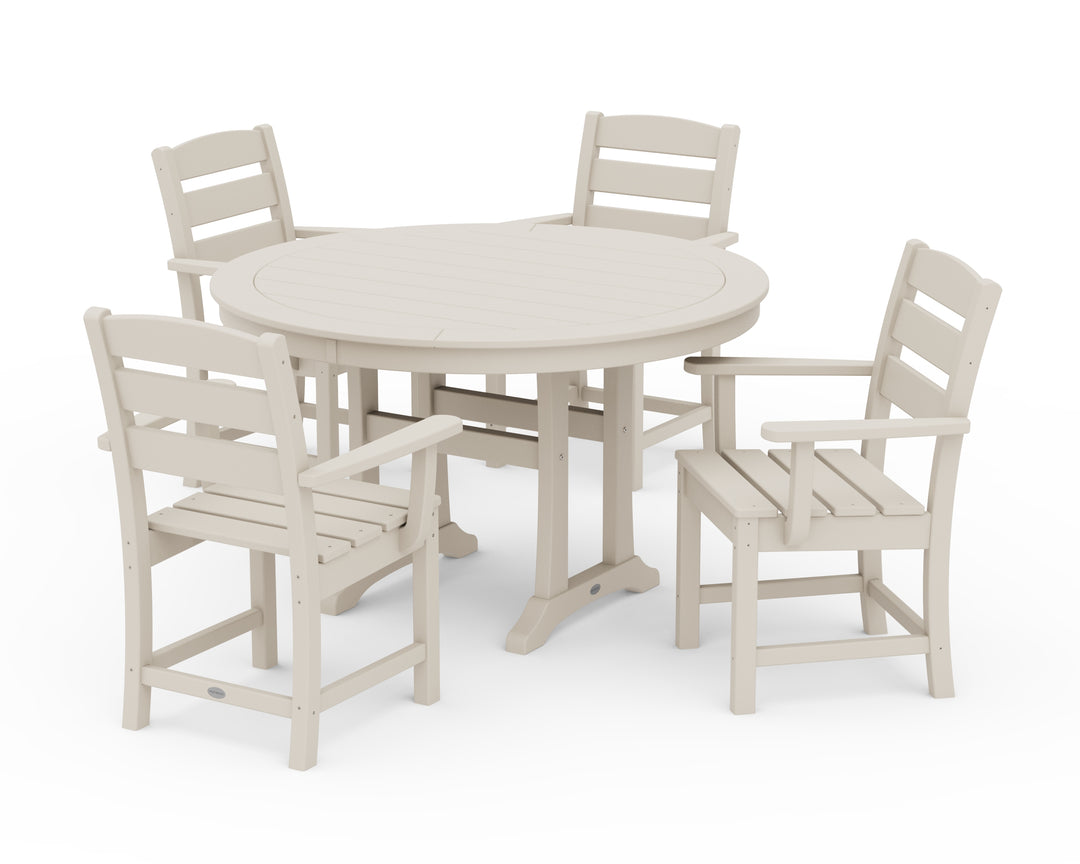POLYWOOD® Lakeside 5-Piece Round Dining Set with Trestle Legs