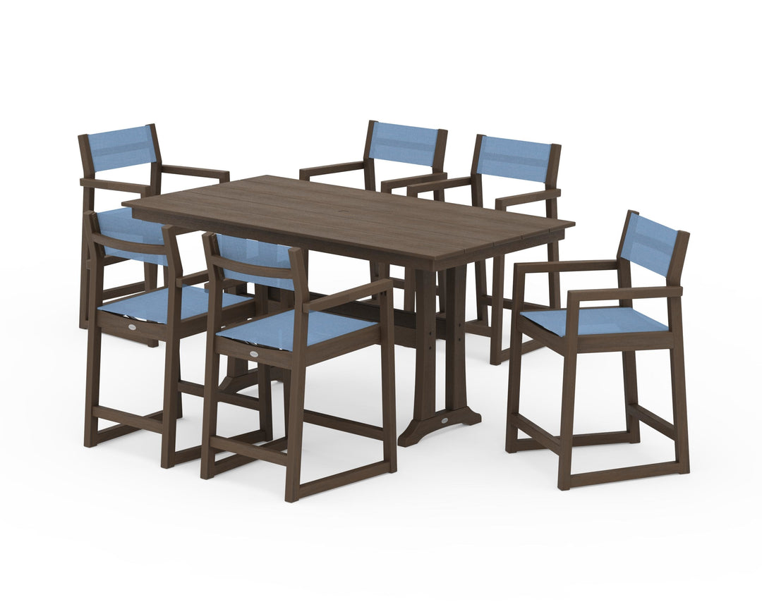 POLYWOOD® EDGE Sling Arm Chair 7-Piece Farmhouse Counter Set with Trestle Legs