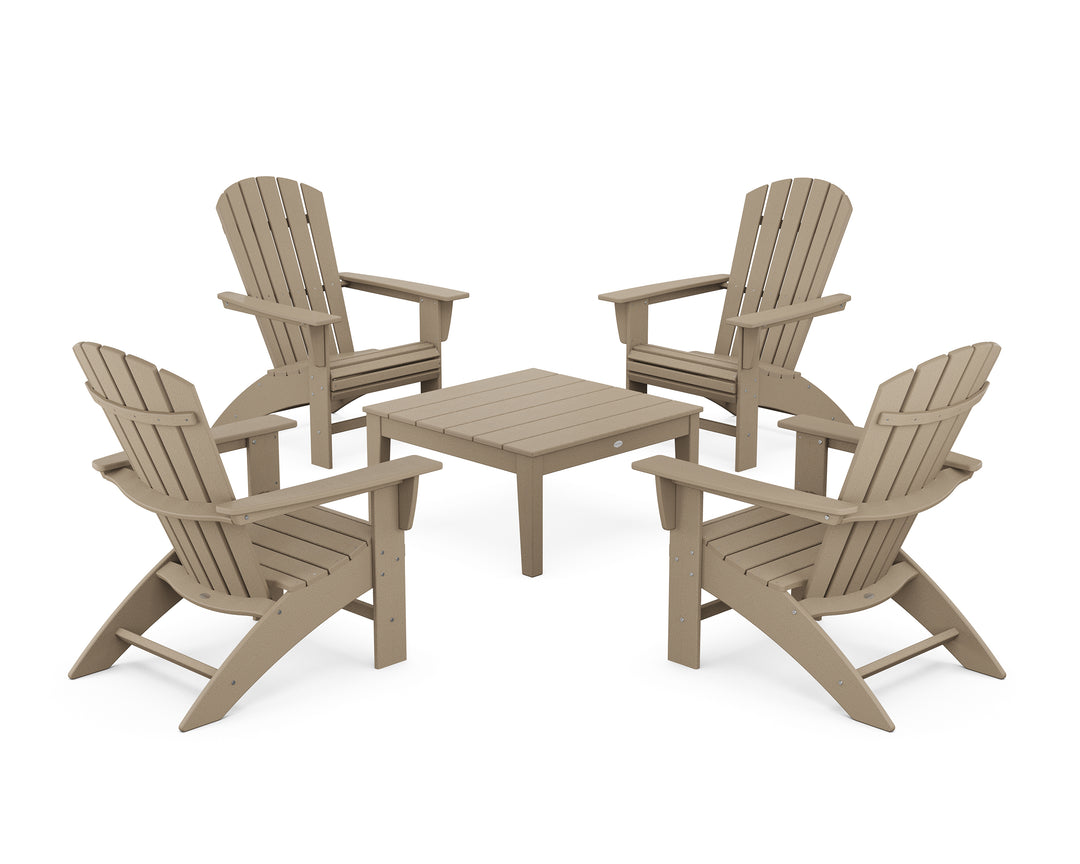 POLYWOOD® 5-Piece Nautical Curveback Adirondack Chair Conversation Set with 36" Conversation Table