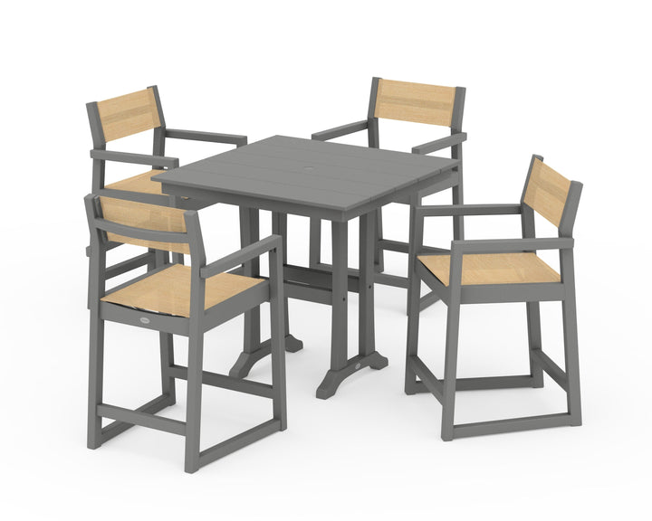 POLYWOOD® EDGE Sling Arm Chair 5-Piece Farmhouse Counter Set with Trestle Legs