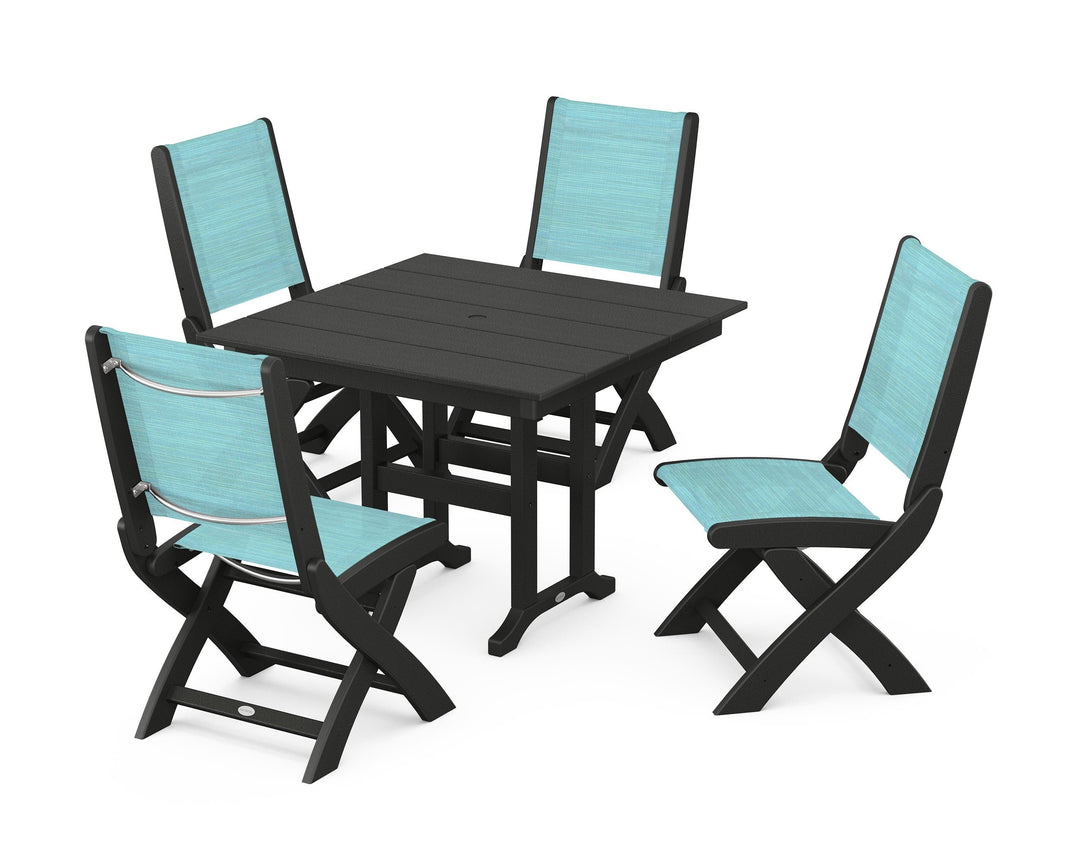 POLYWOOD® Coastal Folding Side Chair 5-Piece Farmhouse Dining Set