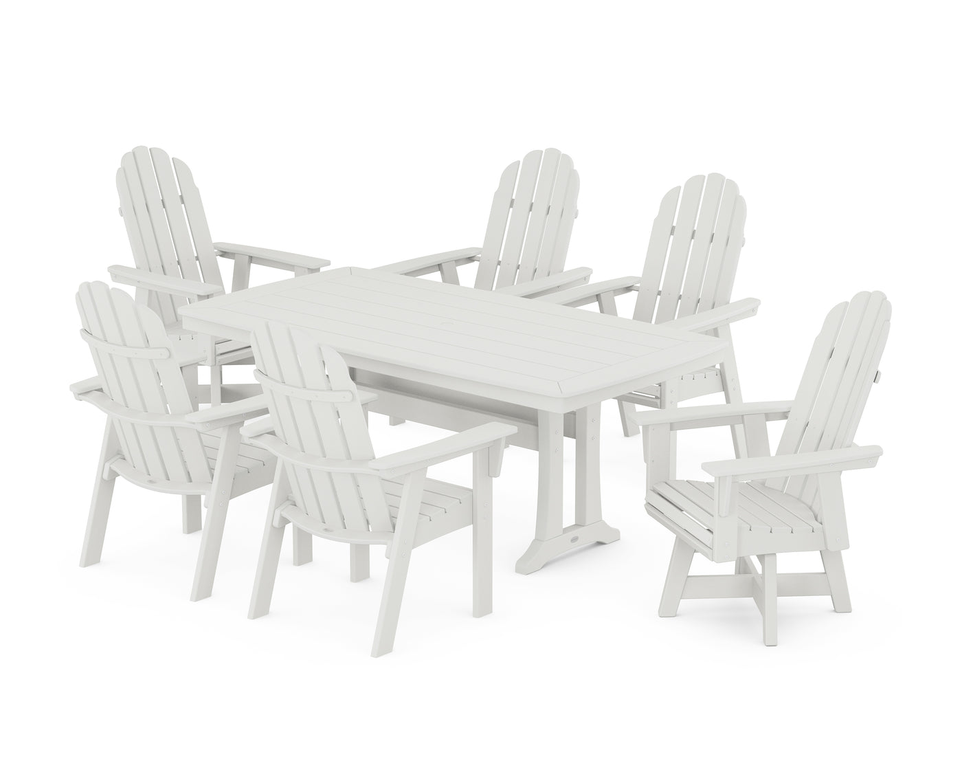 Vineyard Curveback Adirondack Swivel Chair 7-Piece Dining Set with Trestle Legs