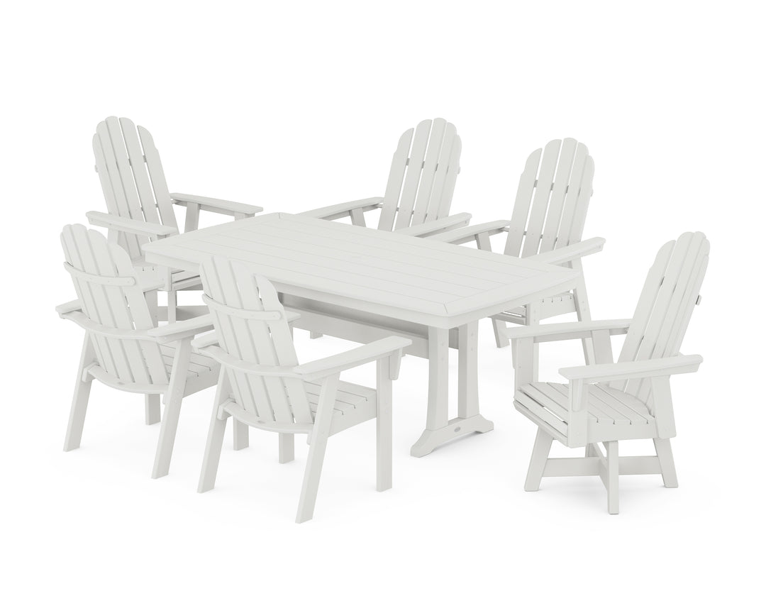 POLYWOOD® Vineyard Curveback Adirondack Swivel Chair 7-Piece Dining Set with Trestle Legs